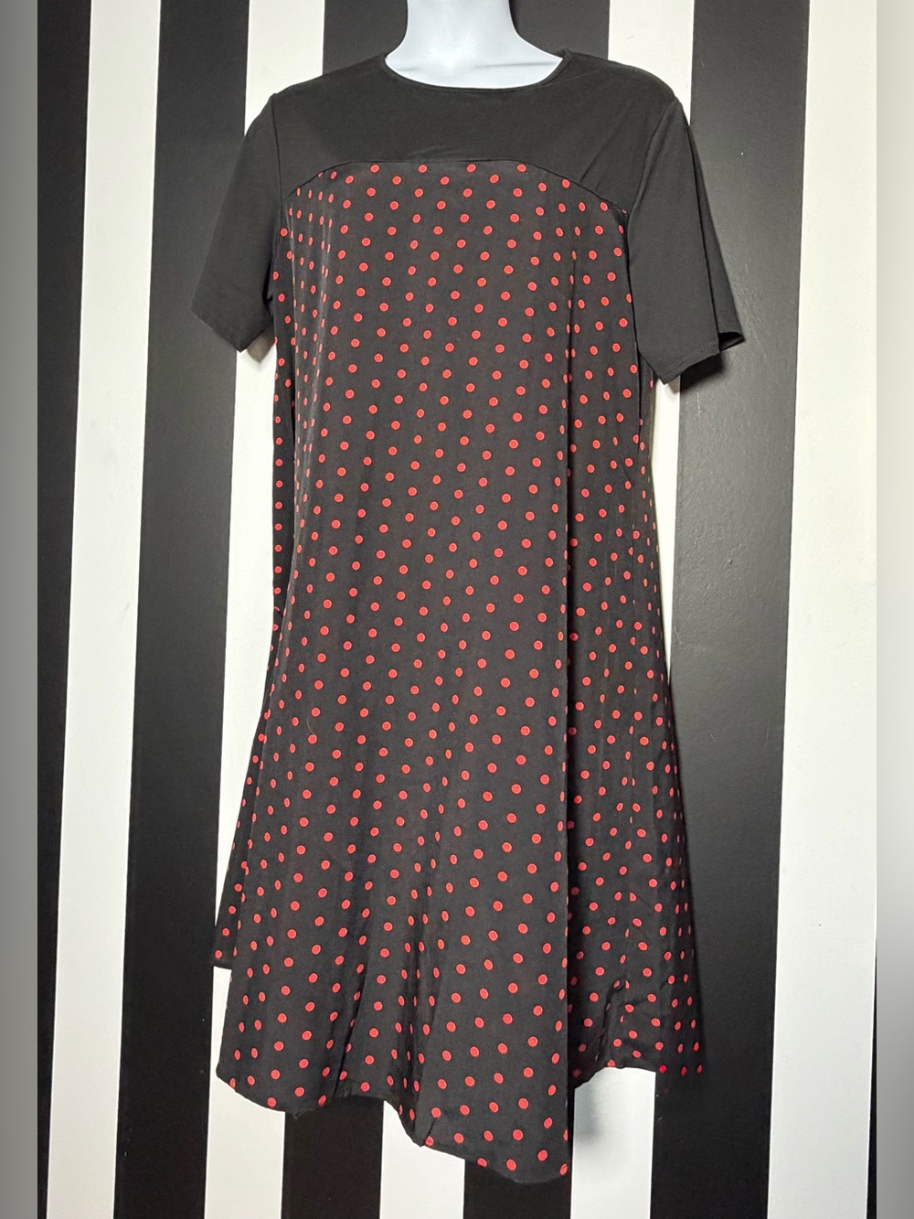 Plus Size Pin Up Black Midi Dress w/ Red Polka Dots - Classic Short Sleeve SZ 1X